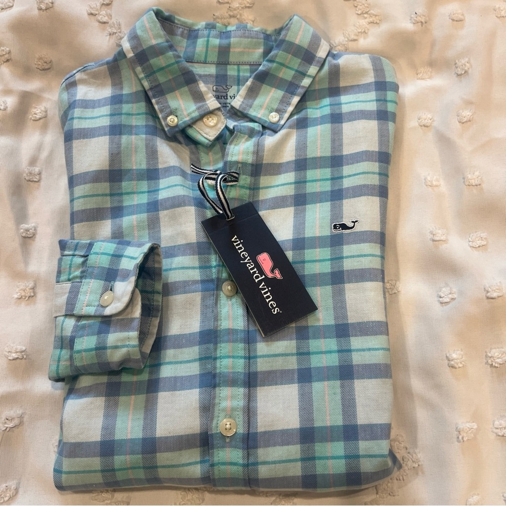 Easter NWT Vineyard Vines Island Twill Plaid Button Down Long Sleeved Shirt YL